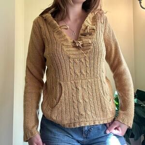 Y2k yellow and multicolored knit sweater with hood size small